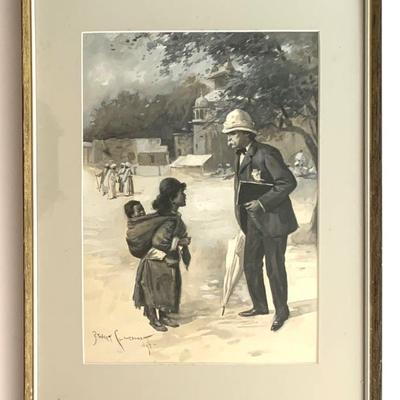 B. West Clinedinst, 
1897. Original w/c done for Mark Twains “ Following  The Equator” showing Mark Twain in Ceylon speaking to a...