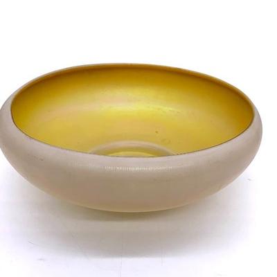 Steuben  calcite and gold art glass bowl, diam. 9”