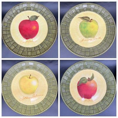 (7) 11” Cracker Barrel Susan Winget Ceramic Apple Blossom Honey Plates w/ Woven-Like Textured Rims
