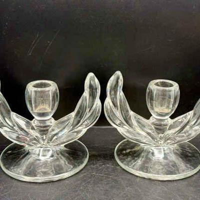 (2) Indiana Glass Willow Candlesticks
Beautiful pair of Art Deco style candlesticks with no cracks or chips.