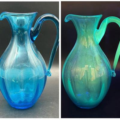 Blenko Art Glass 10.75” Blown Glass Pitcher with Ultraviolet Glow
