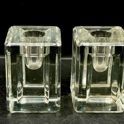 (2) Vintage Art Deco Cubist Wilbur Orme Style Glass Candle Holder/

