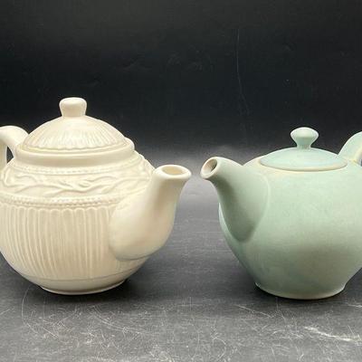 (2) Cream & Celadon Teapots
