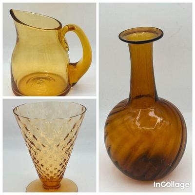 (3) Vintage Amber Glass Pieces
