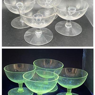 (4) Antique Glasses with Ultraviolet Reactive Green Glow
