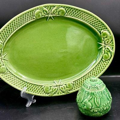 Bordallo Pinheiro Platter & Container Made In Portugal
