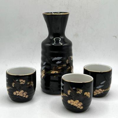 Vintage Porcelain Hand Painted Sake Set with Pour Spout & (3) Cups
