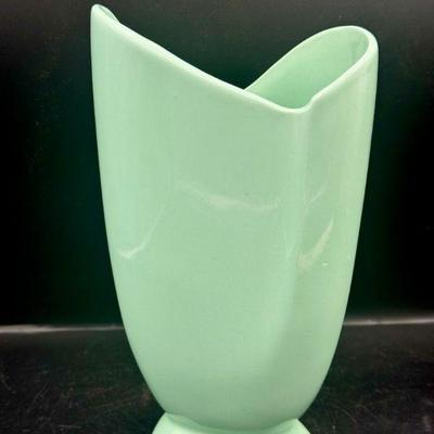 Ceramic Vase Art Deco Style Abstract Vase USA Marked Pottery Light Green VTG
