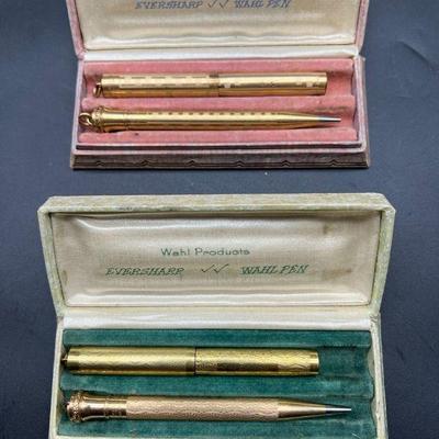 (2) 14 Karat Gold & Gold Filled Wahl Eversharp Fountain Pen Sets
