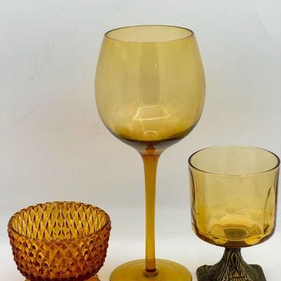 Indiana Tiara Nut Bowl, Amber Votive Holder & Empoli Style Wine Glass
