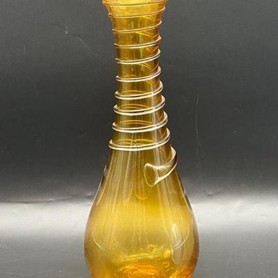 Mid Century Amber 15” Blown Glass Vase
