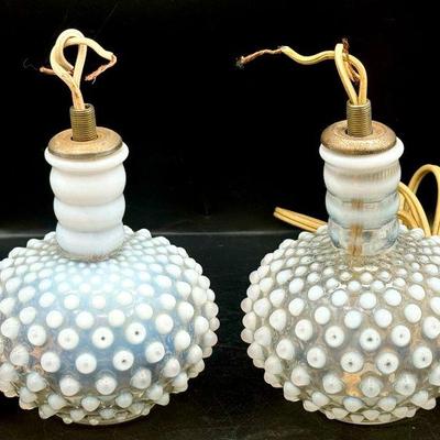 (2) Fenton Opalescent Hobnail Perfume Bottle Lamps
