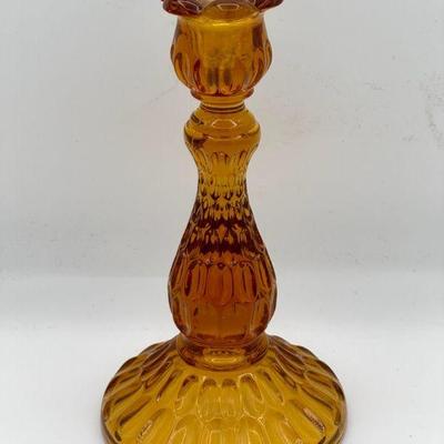 Fenton Thumbprint Colonial Amber Single Light Candlestick
