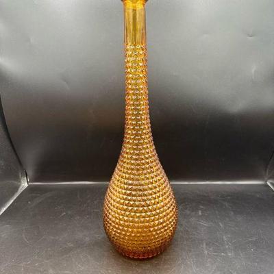 Empoli Vintage Italian Amber Hobnail Glass Genie Bottle Decanter MCM 15in
