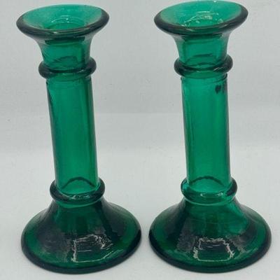 (2) Gorgeous Teal Glass Candlesticks
