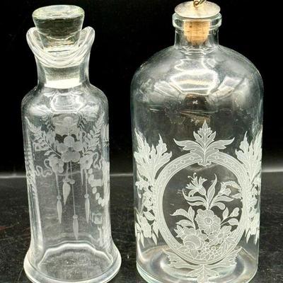 Antique Etched Apothecary Jar & Cruet
