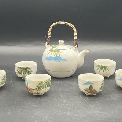 Japanese Fujita Kutani Tea Set, Tea Pot with (6) Teacups
