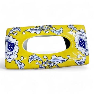 Ceramic Chinoiserie Yellow, Blue, White Tissue Box Cover