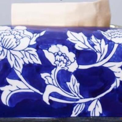 Ceramic Chinoiserie Blue, White Tissue Box Cover