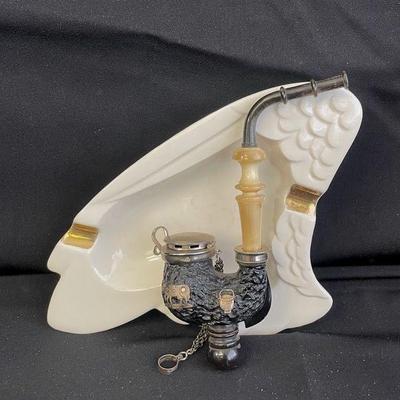 Vintage BBIL Smoking Tobacco Pipe * Robbins Ceramic Ashtray
