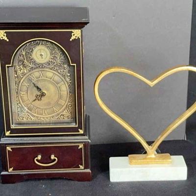 Bombay Wooden Mantle Clock & Key Holder * Heart Decor
