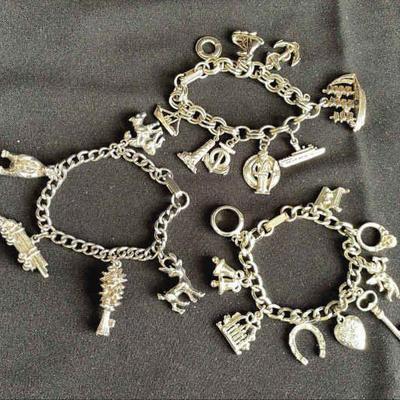 Three Silver Tone Metal Link Charm Bracelets * Woodland * Wedding * Travel
