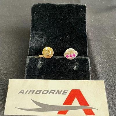 Airborne Service Award Tack Pins * 14K * Unknown K * Rubies See Description
