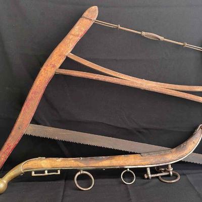 Antique Wooden Horse Harness Section * Primitive Wood Saw
