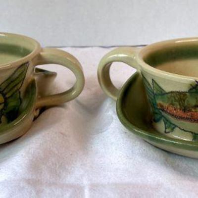 (2) Handcrafted Bowl & Plate Combo With Fish Design
