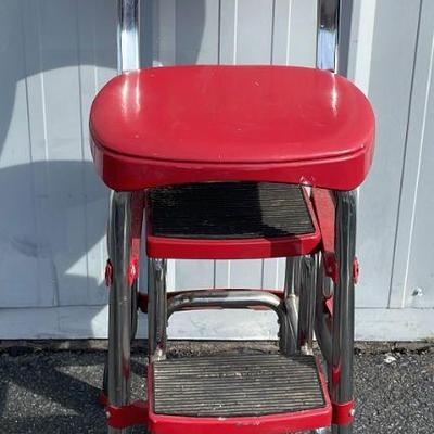 Vintage Cosco Red Vinyl Metal Stepping Stool
