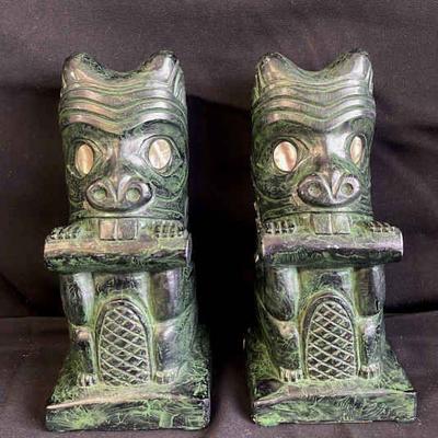 Tall & Heavy Northwest Made Native American Beaver Design Figurines * Mt St Helens Ash Bookends

