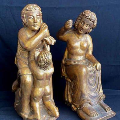 Vintage Gold Toned Composite Seated Figurines
