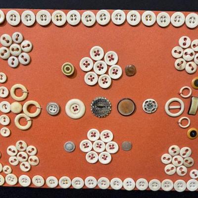 Bone Button Collection 1966 * Artfully Displayed * Provenance Hand Written On Back

