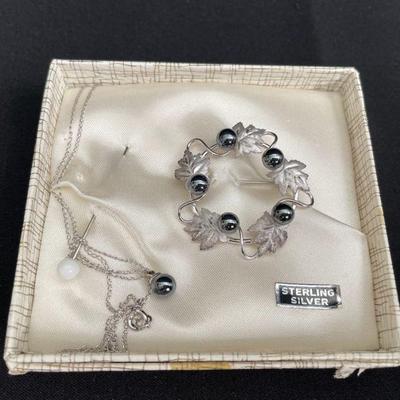 New in Box From Anchorage AK Sterling Silver Brooch * Pendant * Pewter Gray Beads
