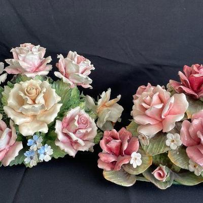 Two Large Vintage Metal * Ceramic Roses Capodiamontes
