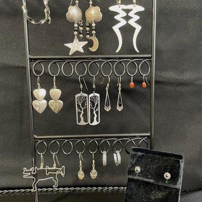 Sterling Silver * Silver Tone Variety of Pierced Earrings * Semi Precious Stones
