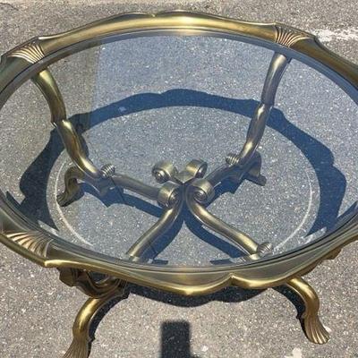 DESIGNER Regency Glass & Gold/Brass Table * Beveled Glass
