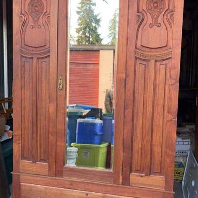 Gorgeous Hand Carved Armoire with Door, Drawer, Hooks & Shelves
