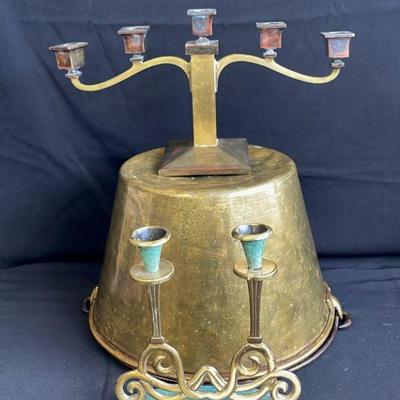 Brass Bucket * Candelabras
