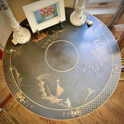 Antique Asian hand-painted round side table
