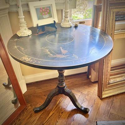Antique Asian hand-painted round side table