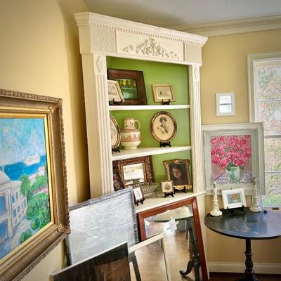 Vintage off-white and green corner cabinet 