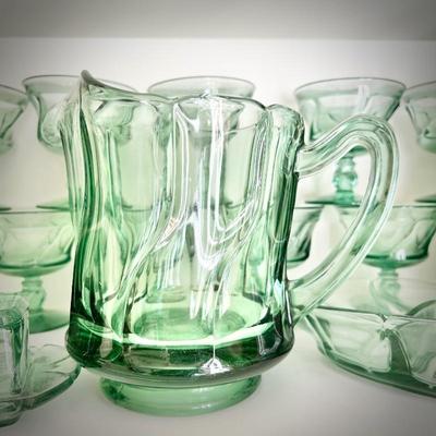 Vintage Fostoria Jamestown green glassware