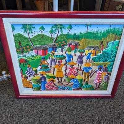 Beautiful Original Oil Painting of Haitian Village by Serge Chery