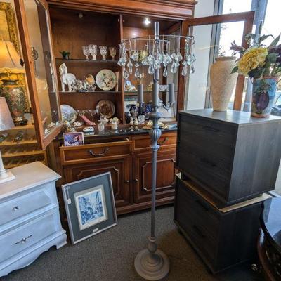Tall Heavy Multi-Light Victorian Style Floor Lamp with Crystal Shade (or can use  regular shade), Night Stands, Floral Vases, Ceramic Vases