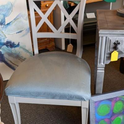 Beautiful Refurbished Solid Wood Chair with pale Blue Upholstery