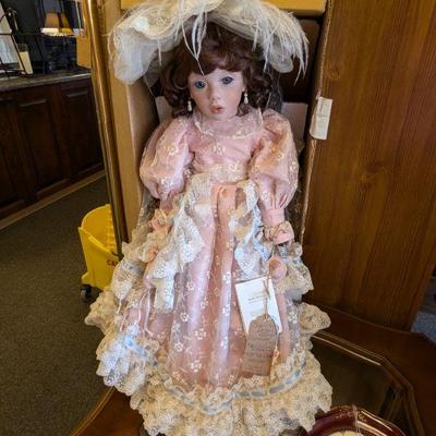 Collector's Large Porcelain Doll in Box.  She is Stunning and has so much Exquisite Detailing.  Great Find!