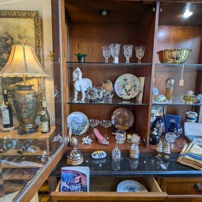 Porcelain Setter Statue, Perfume, Boudior Items, Salt and Pepper Shakers, Napkins, Ring Holder, Books and more..see photos