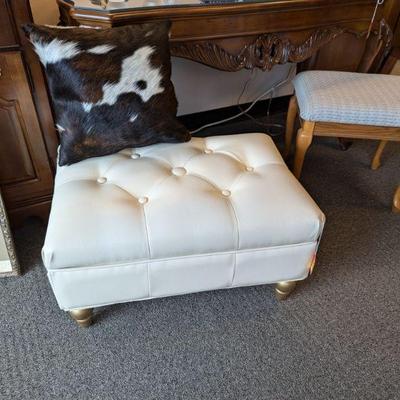 Very Nice Leather Ottoman.  New Cowhide Pillow