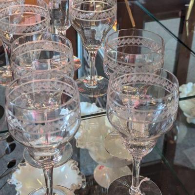 Antique Etched Crystal Glass Set of 4